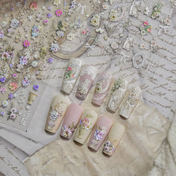 European Garden Angel Wing White Rose Flower Bed Vase Lace Bowknot Statue Adhesive Nail Art Decoration Sticker Manicure Decals (ONLINE ORDER ONLY)