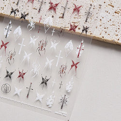 Gothic Dark Spider Butterfly Cross Flame Wings Halloween Horror Rose Flower Rabbit Pumpkin Bear Nail Art Stickers Manicure Decal (ONLINE ORDER ONLY)