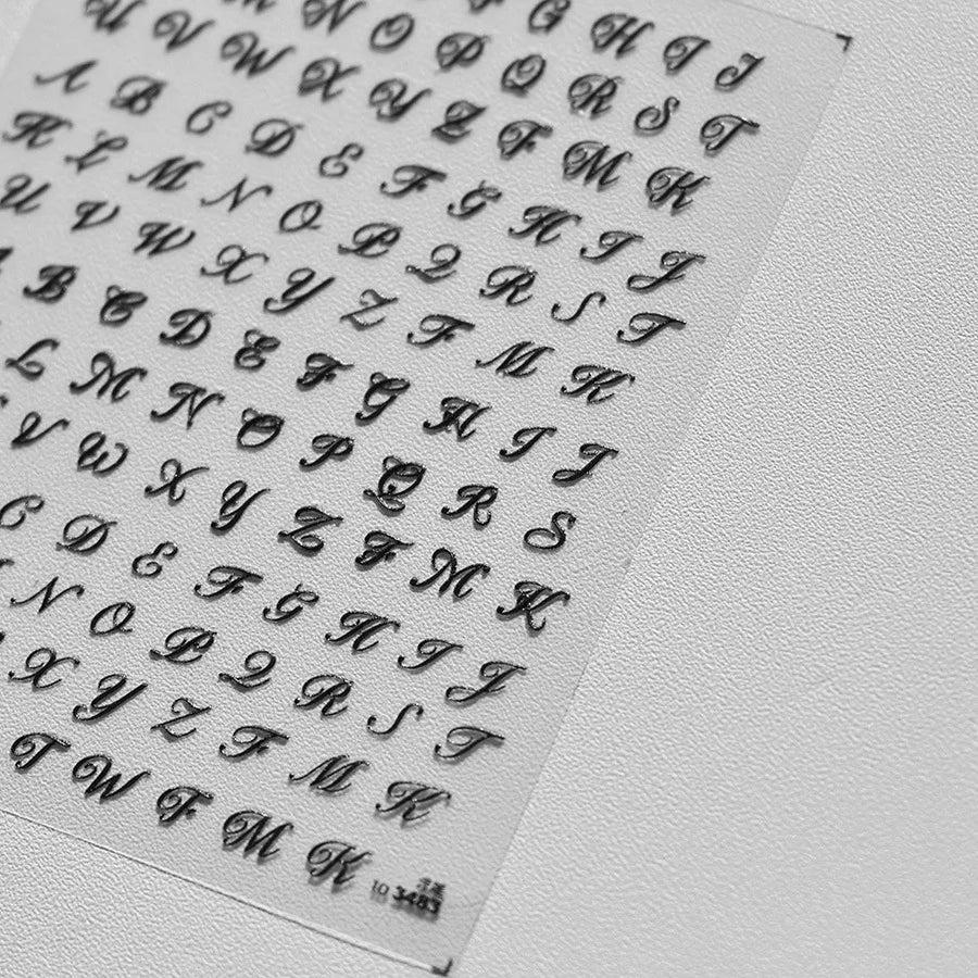 Romantic White Black Capital English Letters Chic Gold Punk Colorful Stamp Word 3D Self Adhesive Nail Art Sticker Manicure Decal (ONLINE ORDER ONLY)