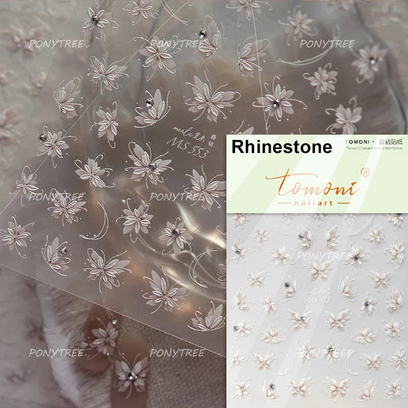 Delicate Dreamy Petal Star Tulip Flower Purple Bowknot Butterfly Illusion Chic Relief Adhesive Nail Art Stickers Manicure Decals (Online Order Only)