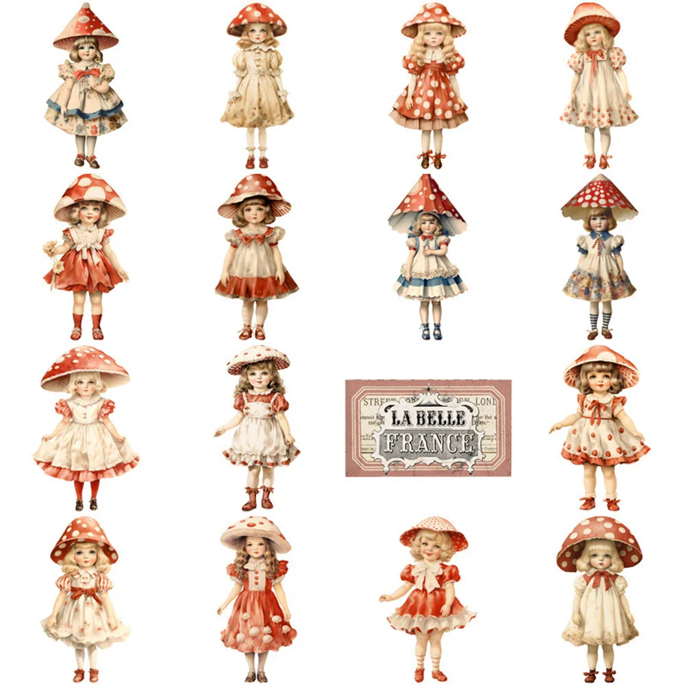 10/30/50pcs Cute Retro Mushroom Head Girl Cartoon Stickers Decals Notebook Laptop Phone Suitcase Stationery Sticker Kids Toys (ONLINE ORDER ONLY)