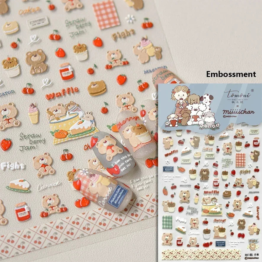 Bowknot Bear Cake Chocolates Food Star Cherry Apple Cook Love Heart Adhesive Nail Art Sticker Rhinestone Reliefs Manicure Decal (ONLINE ORDER ONLY)
