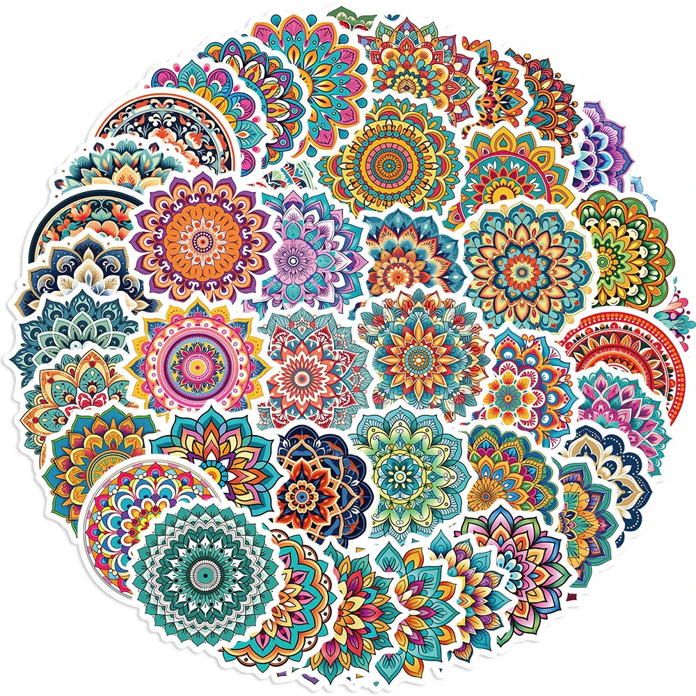 50pcs Mandala Flowers Cartoon Graffiti Stickers Decals Decoration DIY Skateboard Notebook Phone Laptop Cute Sticker (ONLINE ORDER ONLY)
