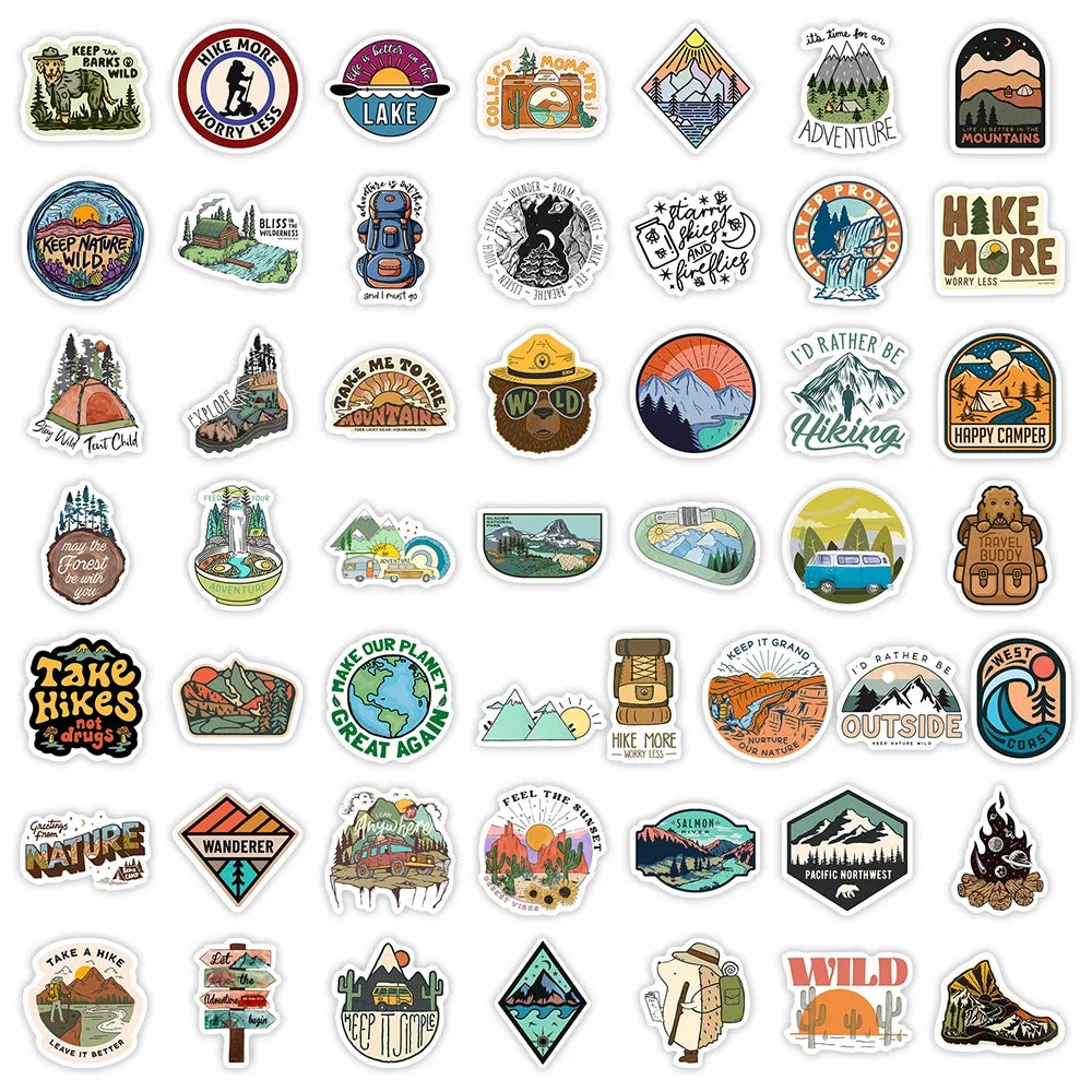 Outdoor Hiking Camping Stickers Forests Mountains DIY Toy Decorative Graffiti Decal for Phone Luggage Laptop Bottles Waterproof (ONLINE ORDER ONLY)