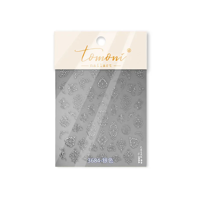 Baroque Figure Flower Totem Geometric Star Love Heart Hot Stamping Embossed Relief Self Adhesive Nail Art Sticker Manicure Decal (ONLINE ORDER ONLY)