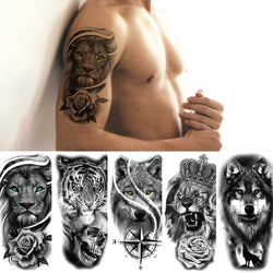 5pcs Waterproof Temporary Tattoo Stickers: Lion, Flower, Wolf, Rose, Tiger (ONLINE ORDER ONLY)