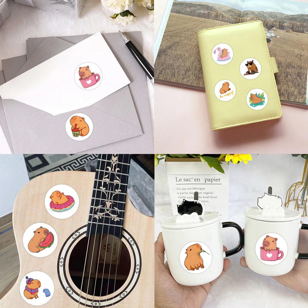 100-500pcs Cute Plump Capybara Cartoon Brown Animals Stickers DIY Scrapbook Phone Reward Seal Label Wall Sticker Kid Toy (Online Order Only)