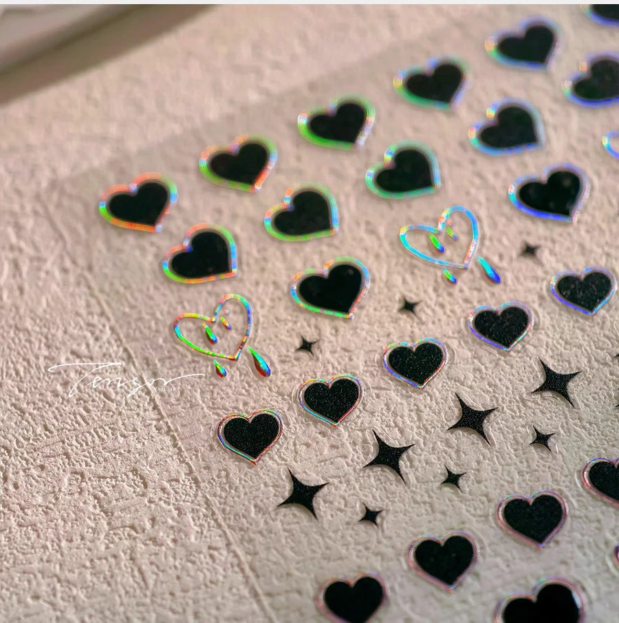 Black Punk Star Heart Laser Stroke Dark Wind Sexy Water Droplet Delicate Adhesive Nail Art Decorations Stickers Manicure Decals (ONLINE ORDER ONLY)
