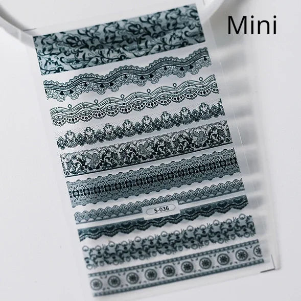 French Style Geometric Black White Square Grid Rhombus Stripe 3D Self Adhesive Nail Art Stickers Shiny Rhinestone Manicure Decal (ONLINE ORDER ONLY)