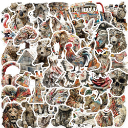 50Pcs Animals of Newspaper Sculptures Stickers Laptop Suitcase Graffiti Skateboard Luggage Waterproof PVC Stickers Kids Gift Toy (Online Order Only)