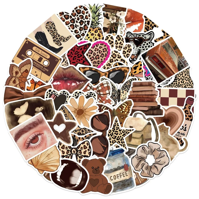 10/30/50PCS Kawaii Leopard Print Sticky PVC Sticker Aesthetic Children's Stationery DIY Decoration Scrapbooking School Supplies (ONLINE ORDER ONLY)