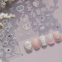 Lovely Heart Strawberry Cherry Bowknot Lace Lolita Crystal Rhinestone Line Rococo Chic Adhesive Nail Art Sticker Manicure Decals (ONLINE ORDER ONLY)