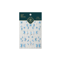 Chic Butterfly Flower Lily Lilium Narcissus Line Beautiful Blue Pearl Self Adhesive Nail Art Stickers Decorations Manicure Decal (Online Order Only)
