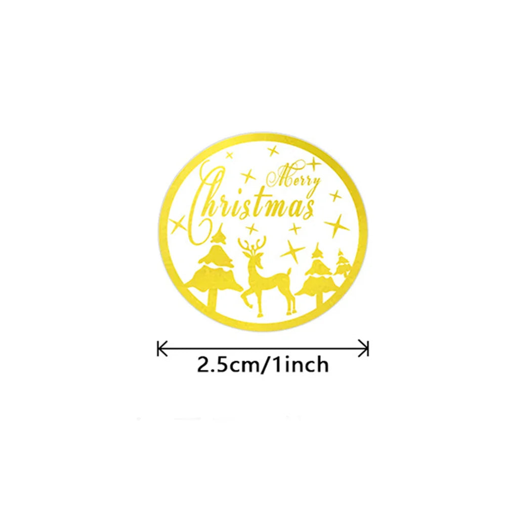 100-500pcs Round Merry Christmas Stickers Gold Foil Christmas Envelope Seals Holiday Stickers for Gift Boxes (Online Order Only)