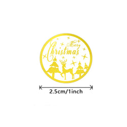 100-500pcs Round Merry Christmas Stickers Gold Foil Christmas Envelope Seals Holiday Stickers for Gift Boxes (Online Order Only)