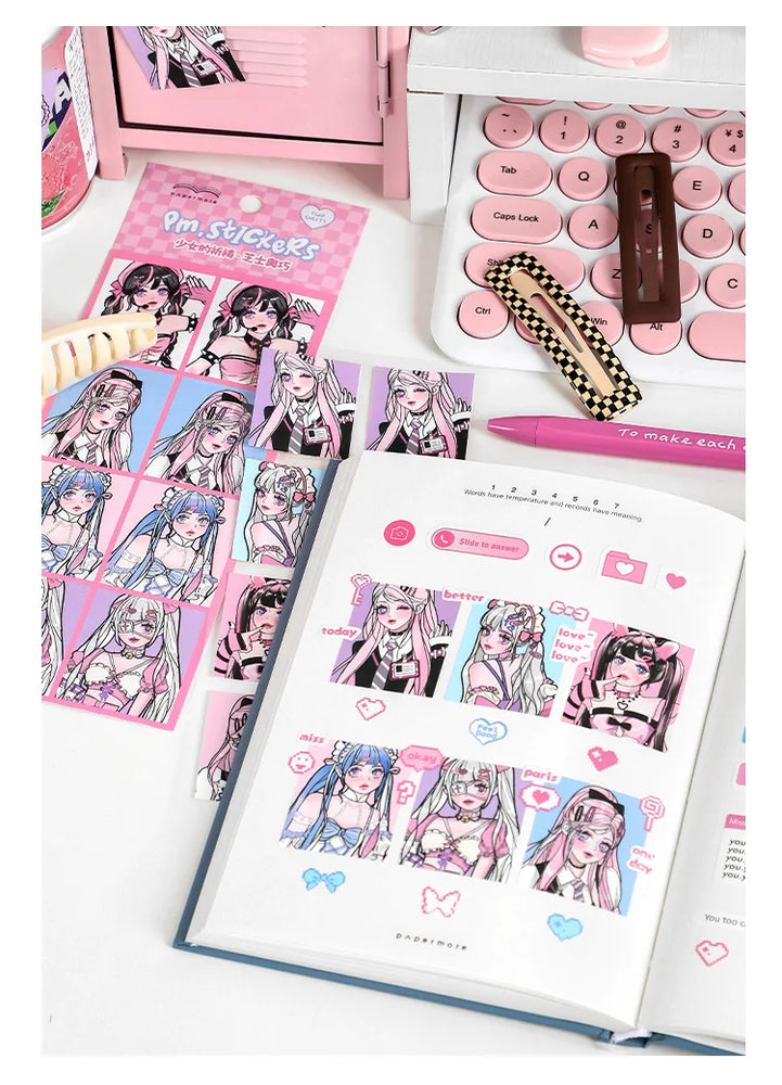 2pcs Ins Korean Style Anime Girl Scrapbooking Stickers Collage Diary Journal DIY Craft Aesthetics Decorative Stickers Stationery (ONLINE ORDER ONLY)