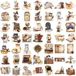 10/30/50PCS Cartoon Magic Stickers Cat Coffee Transparent Sticker DIY Toy Scrapbook Luggage Laptop Guitar Bike Graffiti Decals (ONLINE ORDER ONLY)