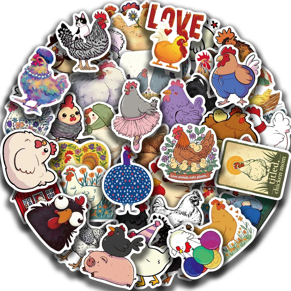 50PCS Cartoon Chicken Animal Stickers Personality Creative Sticker For Desk Refrigerator Phone Skateboard Waterproof Decals﻿ (ONLINE ORDER ONLY)