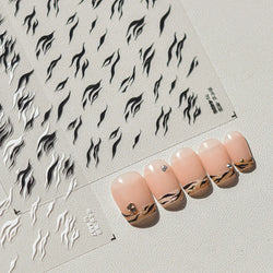 Chic Halo Dyeing Zebra Stripes Tender Black White Line Design Crescent Moon Arc Adhesive Nail Art Sticker Relief Manicure Decals (Online Order Only)