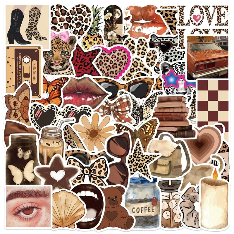 10/30/50PCS Kawaii Leopard Print Sticky PVC Sticker Aesthetic Children's Stationery DIY Decoration Scrapbooking School Supplies (ONLINE ORDER ONLY)