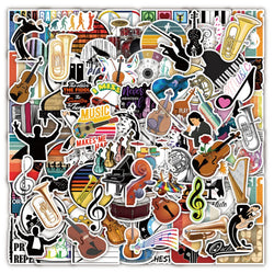 Cartoon Orchestra Instrument Stickers for Laptop, Luggage, Motorcycle, Violin, Saxophone - 10/30/50/100PCS (Online Order Only)