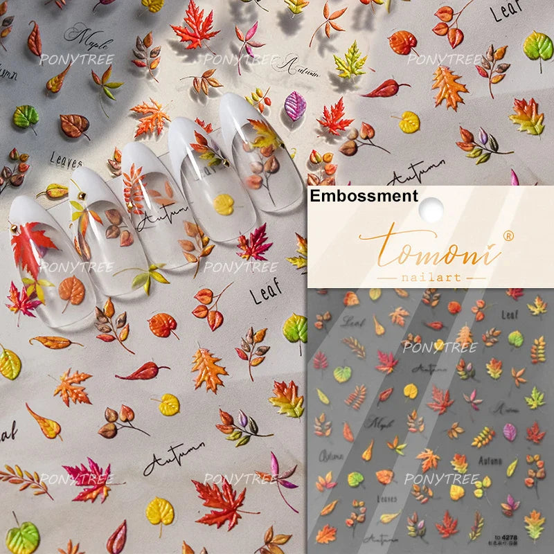 Squirrel Mushroom Apple Strawberry Cherry Pinecone Ginkgo Leaf Self Adhesive Nail Art Stickers Butterfly Flower Manicure Decals (ONLINE ORDER ONLY)