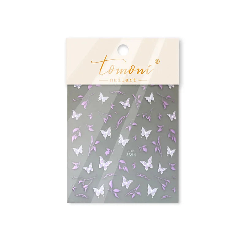 Hot Stamping Purple Line Love Heart Lace Bowknot Chain Branches Star Flower Leaf Butterfly Plant Flower Nail Art Stickers Decals (Online Order Only)