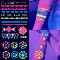 1pc Bohemia Fluorescent Sticker Luminous Temporary Tattoos Stickers UV Glow Fluorescent Tattoo Waterproof For Body Art Decals *& (Online Order Only)