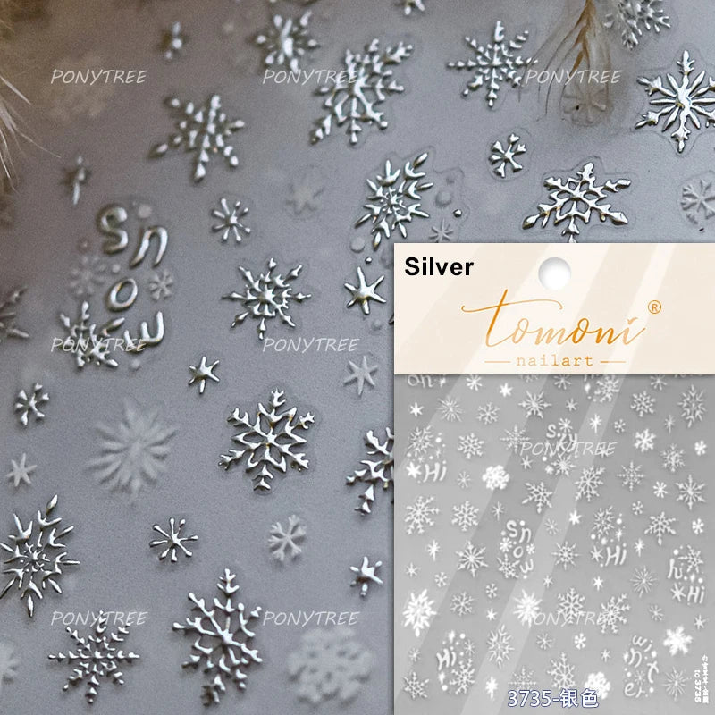 Shiny Pink Silver Hot Stamping Snow Adhesive Nail Art Sticker Snowflake Rhinestone Manicure Decal Nail Supplies for Professional (Online Order Only)