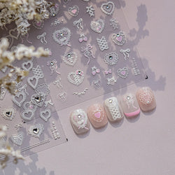 Lovely Heart Strawberry Cherry Bowknot Lace Lolita Crystal Rhinestone Line Rococo Chic Adhesive Nail Art Sticker Manicure Decals (ONLINE ORDER ONLY)