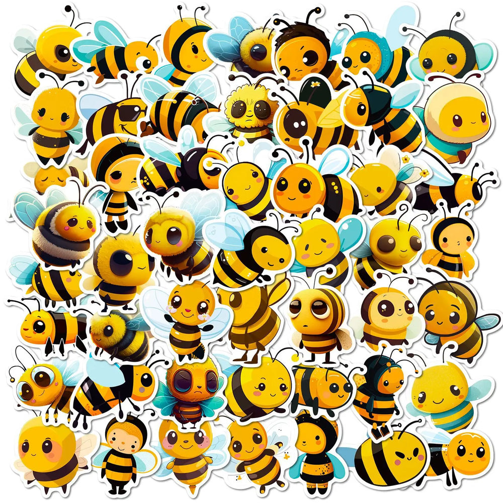 50PCS Cartoon Bee Honey Stickers DIY Laptop Guitar Luggage Fridge Waterproof Graffiti Sticker Decal Kids Classic Toys (ONLINE ORDER ONLY)