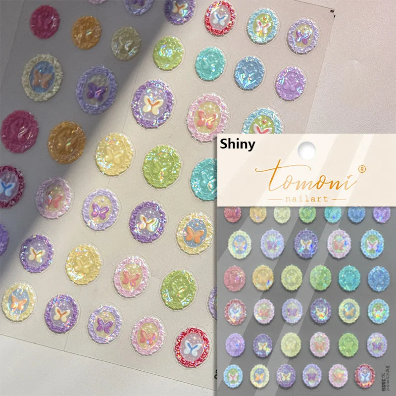 Retro Shiny Glazed Rococo Flower Window Dreamy Butterfly Geometric Frame Stamp Embossed Reliefs Nail Art Stickers Manicure Decal (Online Order Only)