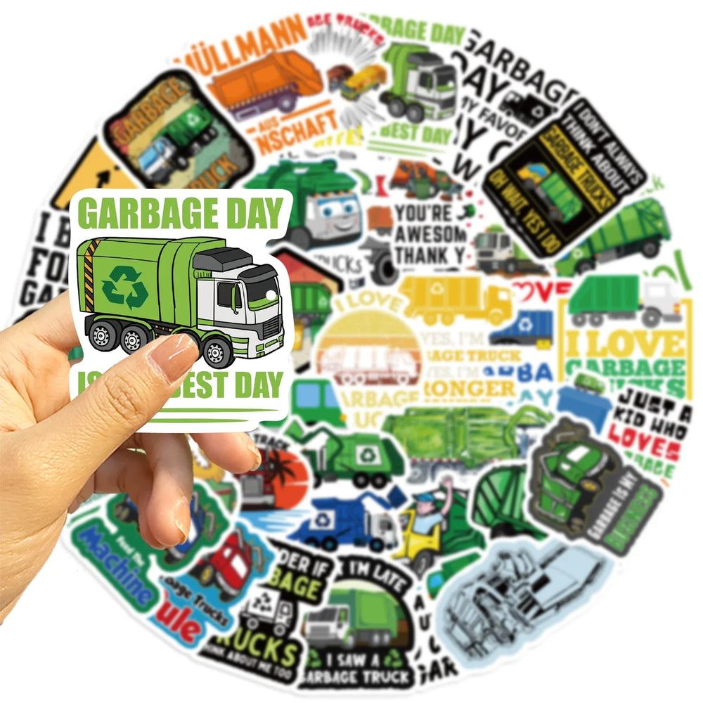50PCS Green Garbage Truck Stickers For Suitcase Skateboard Laptop Luggage Phone Car Styling DIY Decal Sticker (ONLINE ORDER ONLY)