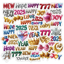New Year Party Decoration Stickers - 10/30/50pcs Balloon Decals for Notebook, Luggage, Laptop, Phone, Fridge, Wall (ONLINE ORDER ONLY)