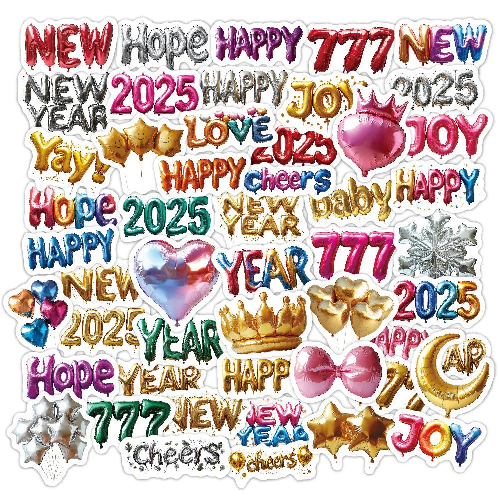 New Year Party Decoration Stickers - 10/30/50pcs Balloon Decals for Notebook, Luggage, Laptop, Phone, Fridge, Wall (ONLINE ORDER ONLY)