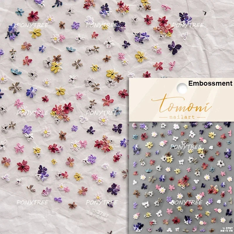 Chic Wild Flower Oil Painting Small Variegated Daisy Peach Blossom Lavender Petal Adhesive Nail Art Stickers Manicure Decals (Online Order Only)