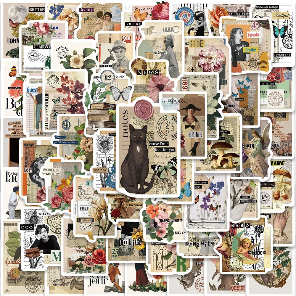 53PCS Vintage Cat Stickers Retro Art Decals Scrapbook DIY Gift (ONLINE ORDER ONLY)
