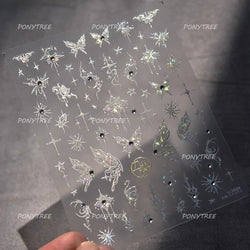 Chic Butterfly Flower Lily Lilium Narcissus Line Beautiful Blue Pearl Self Adhesive Nail Art Stickers Decorations Manicure Decal (Online Order Only)