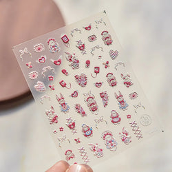 Cream Wind Cat Rabbit Kitten Bunny Bowknot Flower Butterfly Cake Cherry Tulip 5D Self Adhesive Nail Art Stickers Manicure Decals (Online Order Only)