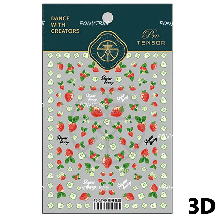 Strawberry Retro Lace Border  Flower Lovely Fruit Pearl Pendant Leaves Self Adhesive Nail Art Stickers Manicure Decal Wholesale (Online Order Only)