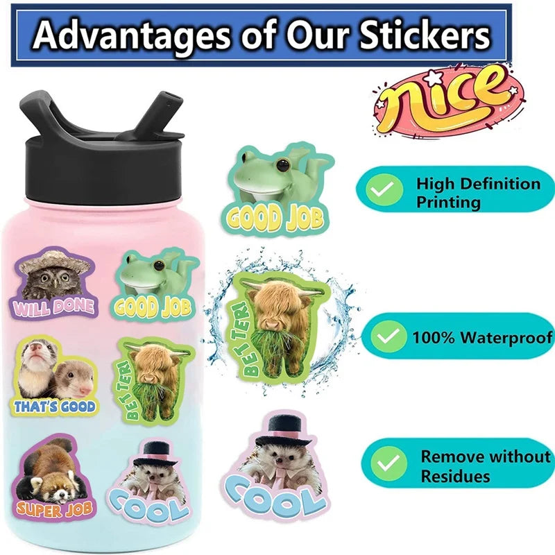 10/30/50PCS Cartoon Animal Encourage PVC Sticker Aesthetic Decoration Scrapbooking Stationery Hand Accounting Supplies for Kids (ONLINE ORDER ONLY)