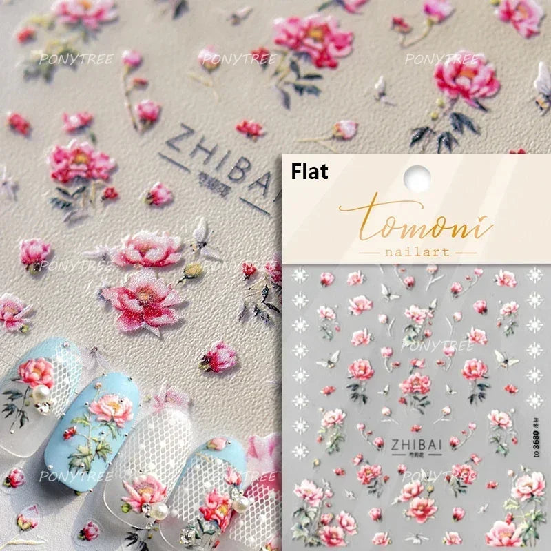 Pink Hot Stamping Flower Charm Peach Blossom Canglan Clover Daisy Pearl Self Adhesive Nail Art Decoration Sticker Manicure Decal (ONLINE ORDER ONLY)