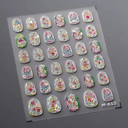 Geometric French Style Colorful Square Grid Rhombus Line Stripe Bowknot 3D Self Adhesive Nail Art Stickers Shiny Manicure Decals (ONLINE ORDER ONLY)