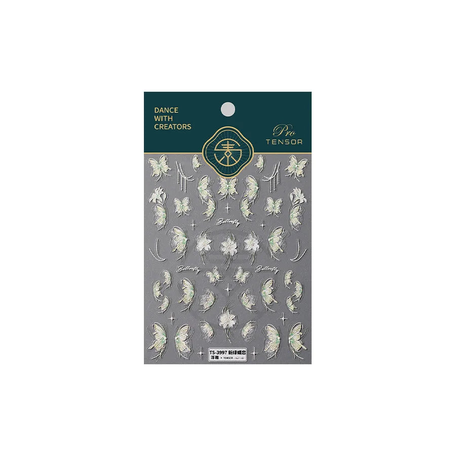 Green Blue Glass Butterfly Lily Flowers Star Line Water Droplet Charming Shiny Self Adhesive Nail Art Stickers Manicure Decals (ONLINE ORDER ONLY)