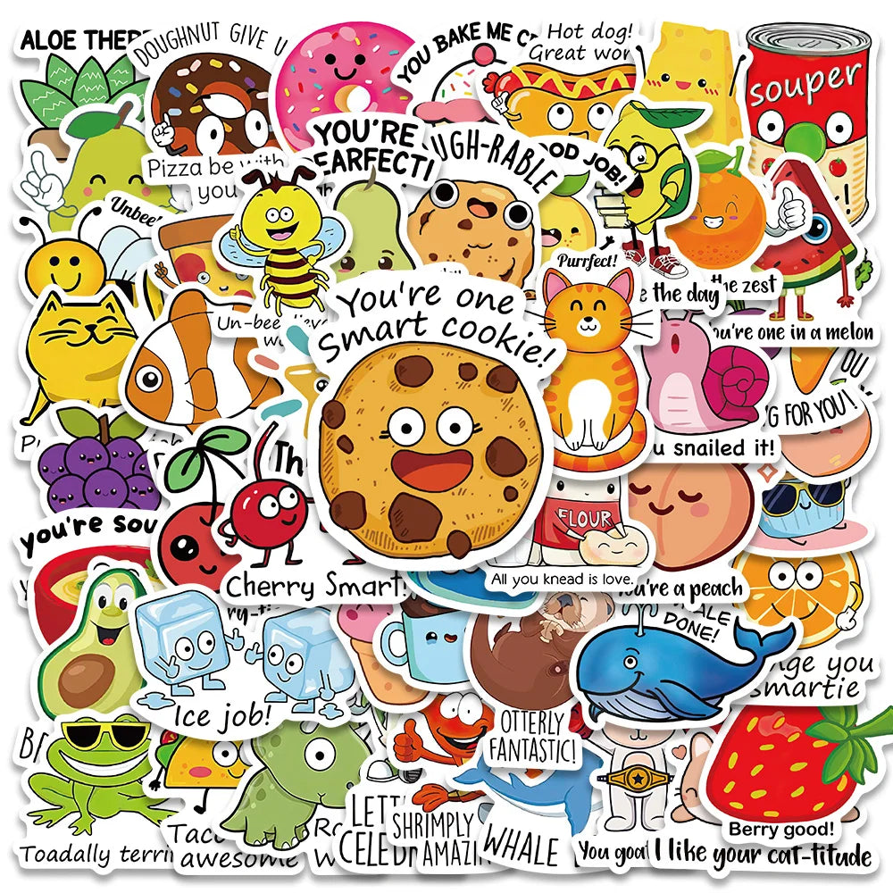 50PCS Kids Reward Stickers Cute Fruits Animals Cartoon Decals Teacher Stationery Gift (Online Order Only)