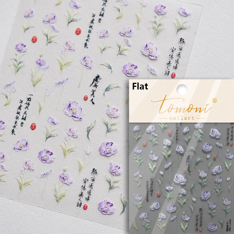Dried Flowers Rose Butterfly Love Heart Golden Stroke Flying Crane Silver Adhesive Nail Art Stickers Rhinestone Manicure Decals (ONLINE ORDER ONLY)