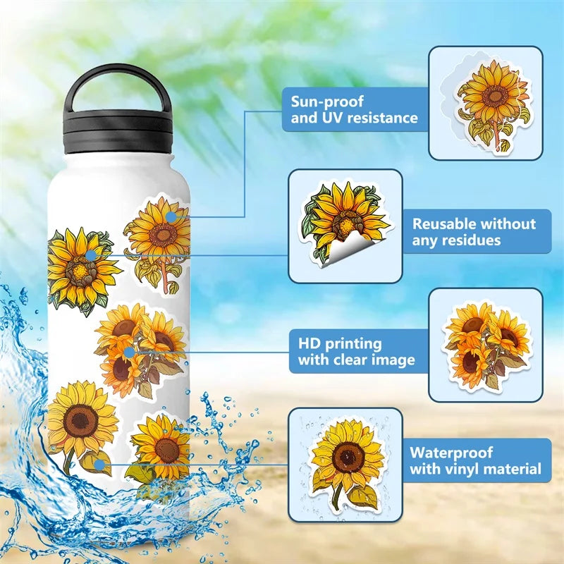 10/30/50PCS Pastoral Sunflower PVC Sticker Aesthetic Decoration Scrapbooking Stationery DIY Hand Accounting School Supplies (Online Order Only)