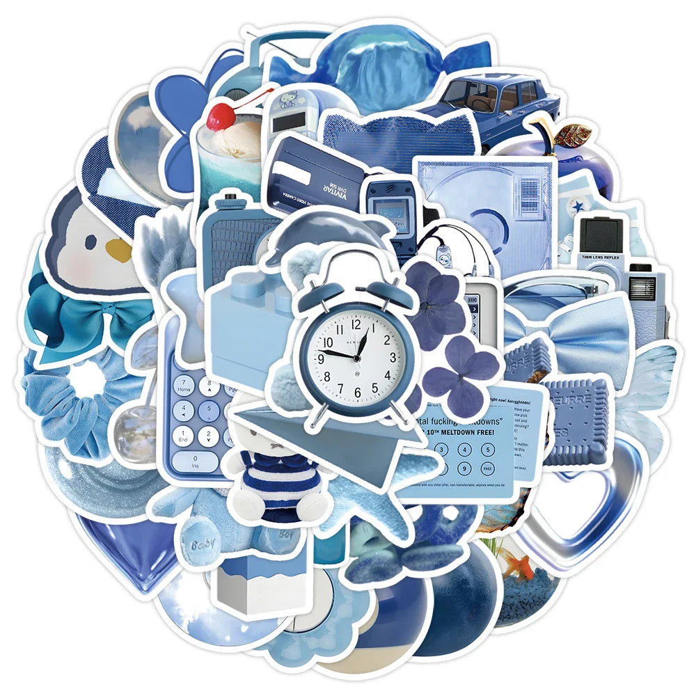 Blue Cartoon Graffiti Stickers Pack - Laptop, Notebook, Suitcase, Wall Decor (ONLINE ORDER ONLY)