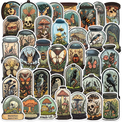 50pcs Glass Animals Taxidermy Pattern Stickers Creative Skeleton Stickers Cute Pretty Cool Aesthetics Cartoon Vinyl Stickers (Online Order Only)