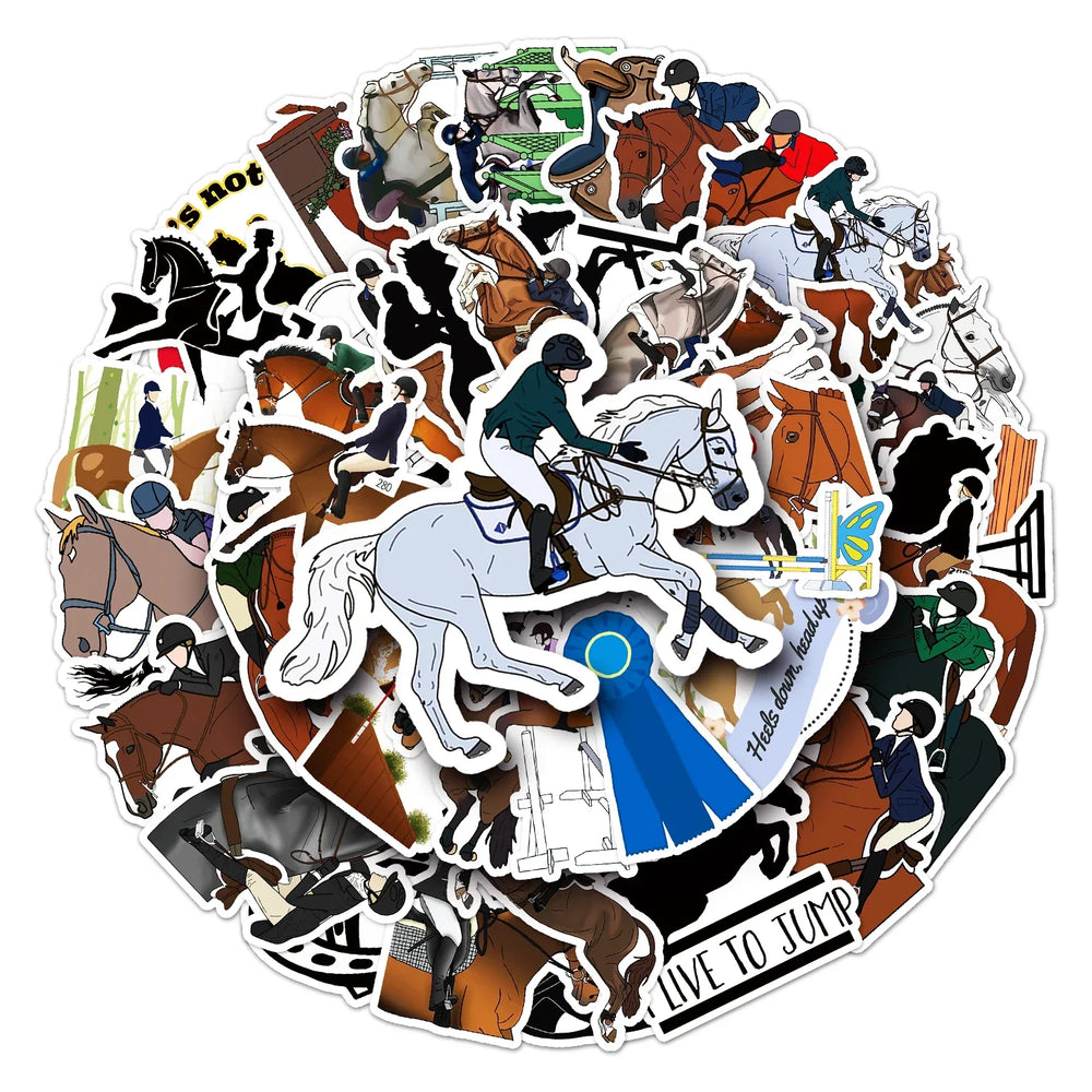 50Pcs Equestrian Cartoon Waterproof Vinyl Stickers for Skateboard Snowboard (Online Order Only)